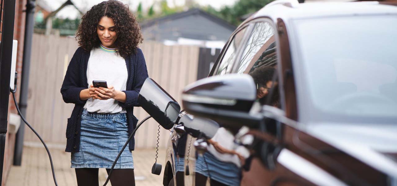 EV charger plugged into car
